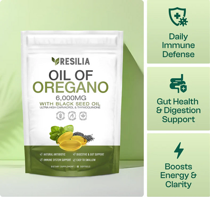 Resilia Softgels with Black Seed Oil 6000mg – Organic Oregano Oil